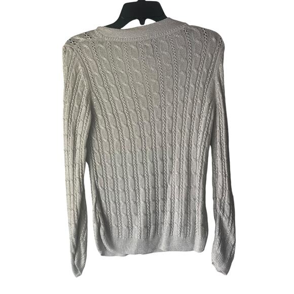 Chico's Women's Size 2 Medium Open Knit Metallic V Neck Sparkle Sweater - Picture 7 of 9